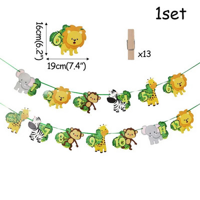 Sretan rođendan Dekoracija za zabavu u džungli Crtić Životinje sa strnadicom Banner Dječji jednogodišnji vijenac za 1. rođendan Safari zabava Dječji tuš