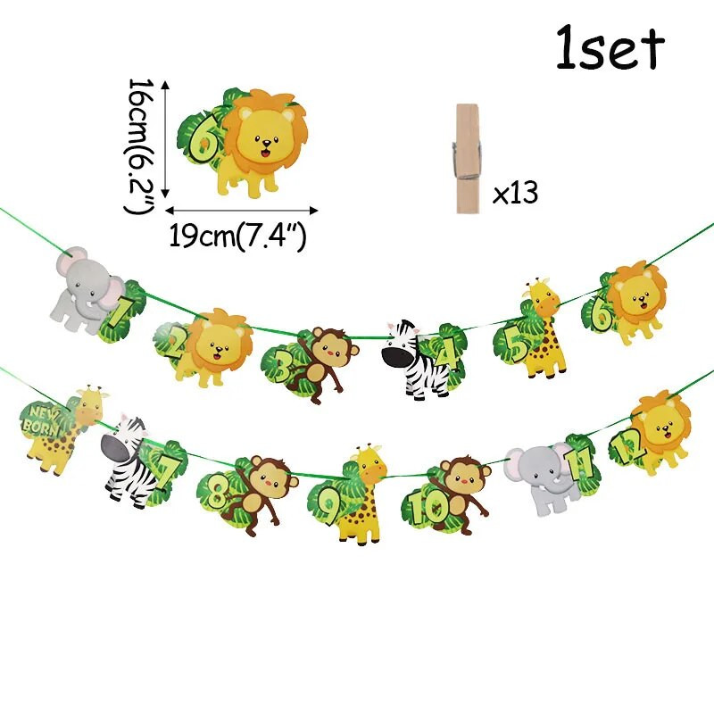 Sretan rođendan Dekoracija za zabavu u džungli Crtić Životinje sa strnadicom Banner Dječji jednogodišnji vijenac za 1. rođendan Safari zabava Dječji tuš
