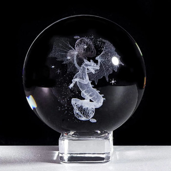 3D Земя Лазерно гравирана кристална топка Много дизайни Животно Дракон Котка Галактика Глобус Стъклена сфера Астрономия Подарък Декорация на дома