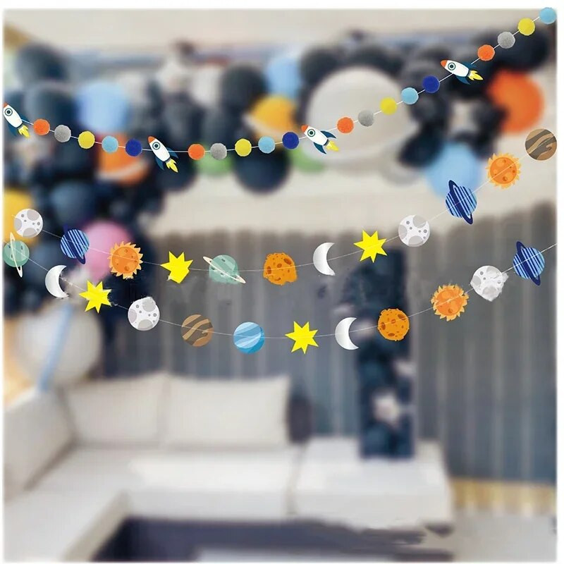 „Spaceman“ teminė reklamjuostė Aerokosmoso astronautų girlianda kosmoso raketos planetos reklamjuostė Su 1-uoju gimtadieniu Vakarėlio dekoravimas Vaikų berniukų palankumas