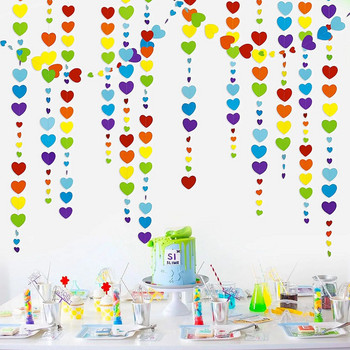 10 фута цветни хартиени гирлянди със сърца на любовта Декорации за парти за рожден ден Fiesta за дъга Висящи сърцевини Многоцветни банери