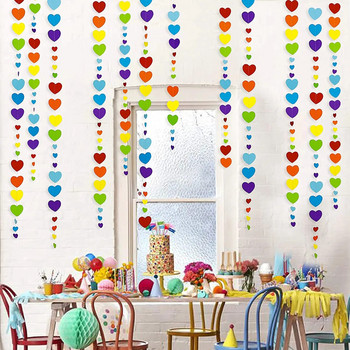 10 фута цветни хартиени гирлянди със сърца на любовта Декорации за парти за рожден ден Fiesta за дъга Висящи сърцевини Многоцветни банери