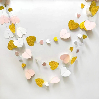 Ghirlande de inimă de dragoste din hârtie colorată de 10 metri Decorații de petrecere pentru ziua de naștere pentru curcubeu, agățat inimioare, bannere multicolore