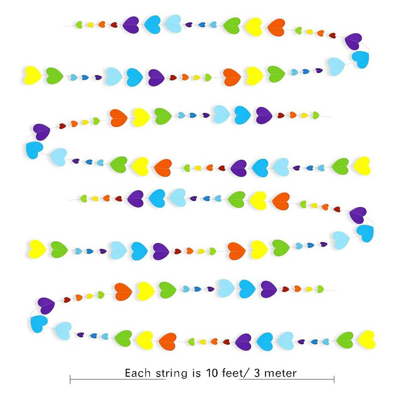 Ghirlande de inimă de dragoste din hârtie colorată de 10 metri Decorații de petrecere pentru ziua de naștere pentru curcubeu, agățat inimioare, bannere multicolore