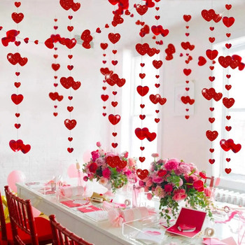 Булчински душ Гирлянди с червени сърца Двустранни хартиени висящи лентички за Деня на майката Сватба Декорации за моминско парти
