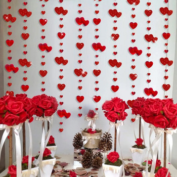 Булчински душ Гирлянди с червени сърца Двустранни хартиени висящи лентички за Деня на майката Сватба Декорации за моминско парти
