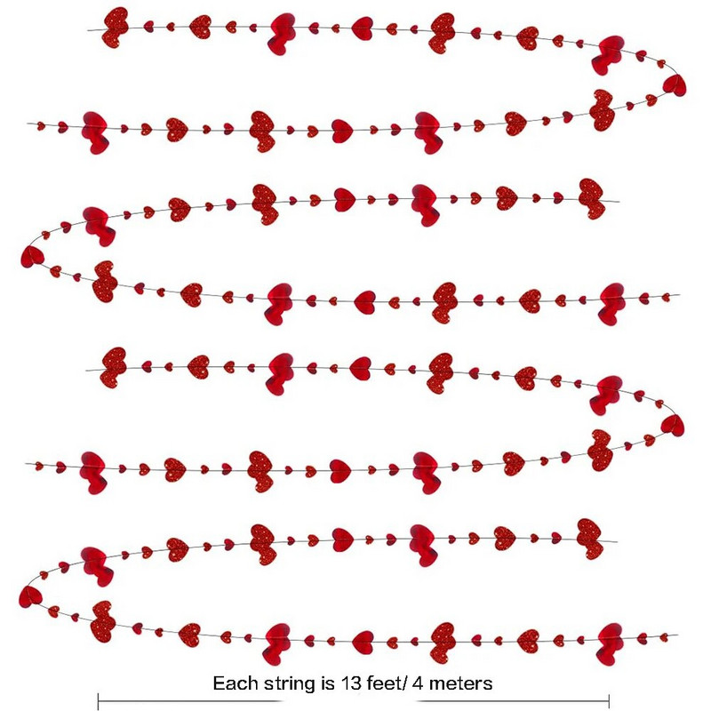 Ghirlande cu inimă roșie pentru dușul de mireasă, ghirlande cu două fețe din hârtie, agățate, pentru ziua mamei, nuntă, decorațiuni pentru petrecerea burlacilor