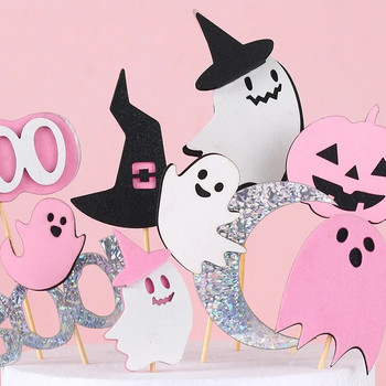 Розови Хелоуин Декорации за партита Череп Тиква Призрак Паяк Спирала Завеси Честит Хелоуин Банер Консумативи за торта