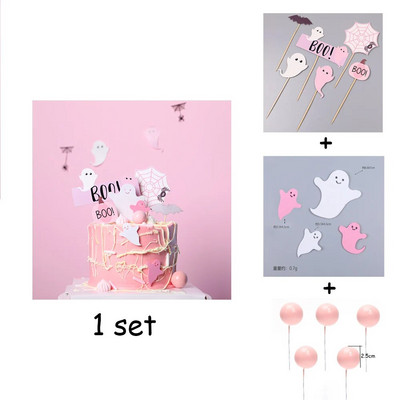 Roosa Halloweeni temaatiline peokaunistused Kolju Kõrvits Kummitus Ämblik Spiraal Riputus Rõõmsat Halloweeni bänner Koogikatte tarvikud