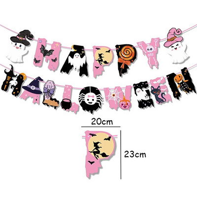 Roosa Halloweeni temaatiline peokaunistused Kolju Kõrvits Kummitus Ämblik Spiraal Riputus Rõõmsat Halloweeni bänner Koogikatte tarvikud