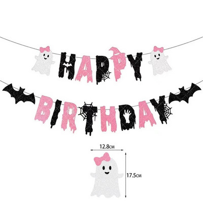 Roosa Halloweeni temaatiline peokaunistused Kolju Kõrvits Kummitus Ämblik Spiraal Riputus Rõõmsat Halloweeni bänner Koogikatte tarvikud