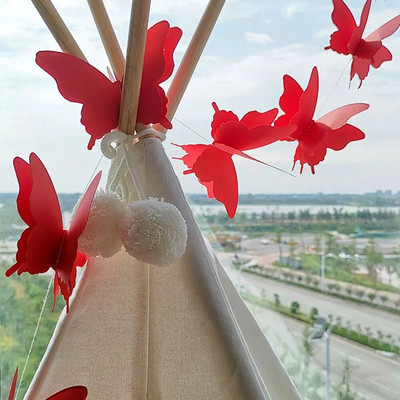 200 cm-es papír pillangó transzparens parti füzér ív Lógó esküvői dekoratív zászló babaváró születésnapi dekoráció fesztiválok díszítése