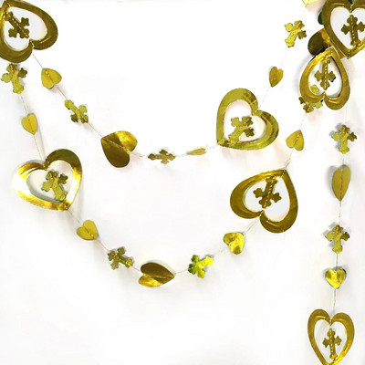 Ghirlande inimioare cu cruce iridescentă, pentru petrecere, botez, nuntă, decorațiuni pentru ziua de naștere, pentru băieți, fete, botez, baby shower, consumabile de hârtie