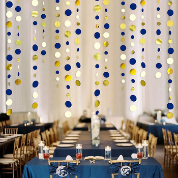 11 Ft Navy Blue Gold Μπεζ χάρτινο κύκλο κουκκίδων γιρλάντα Κρεμαστό χαρτί πουά Streamer Royal Blue Birthday Baby Shower