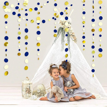 11 Ft Navy Blue Gold Μπεζ χάρτινο κύκλο κουκκίδων γιρλάντα Κρεμαστό χαρτί πουά Streamer Royal Blue Birthday Baby Shower