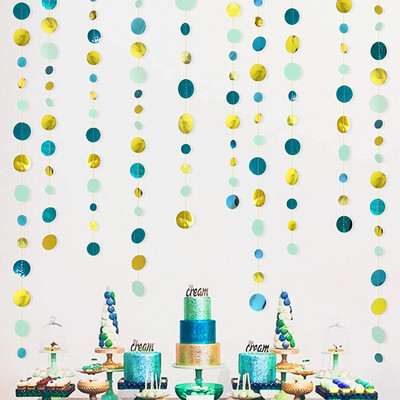 11 Ft tumesinine kuldne beež paberist ringikujulised täpid Garland rippuv paber täpiline vooder kuninglik sinine sünnipäeva beebi duši kaunistus