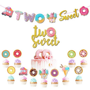 Candy Donut Cartoon Birthday Party Ice Cream Banner Garland Cake Topper Two Sweet Girl 1st Birthday Summer Party Baby Shower