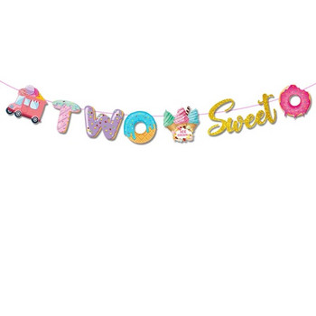 Бонбони Поничка Карикатура Парти за рожден ден Сладолед Банер Гарланд Торта за торта Две сладки момичета 1-ви рожден ден Лятно парти Baby Shower