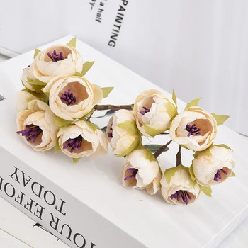 6PCS Мини изкуствени цветя Букет от рози Декорация за сватбено тържество Направи си сам Ръчно изработен венец Подарък Скрапбукинг Занаят Фалшиви цветя