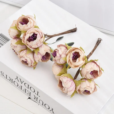 6PCS Mini umjetni cvjetni buket ruža Dekoracija za svatove DIY Ručno izrađeni vijenac Poklon Scrapbooking Lažno cvijeće