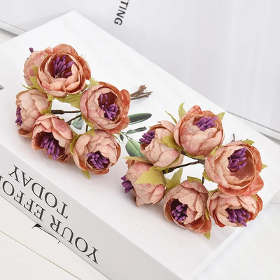 6PCS Mini umjetni cvjetni buket ruža Dekoracija za svatove DIY Ručno izrađeni vijenac Poklon Scrapbooking Lažno cvijeće