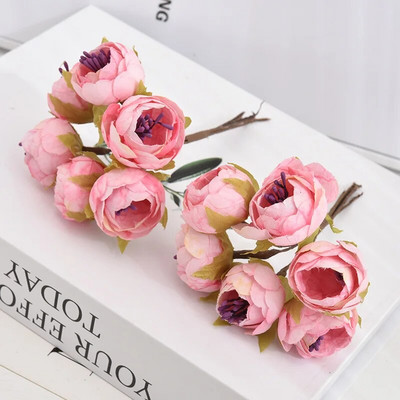 6PCS Mini umjetni cvjetni buket ruža Dekoracija za svatove DIY Ručno izrađeni vijenac Poklon Scrapbooking Lažno cvijeće