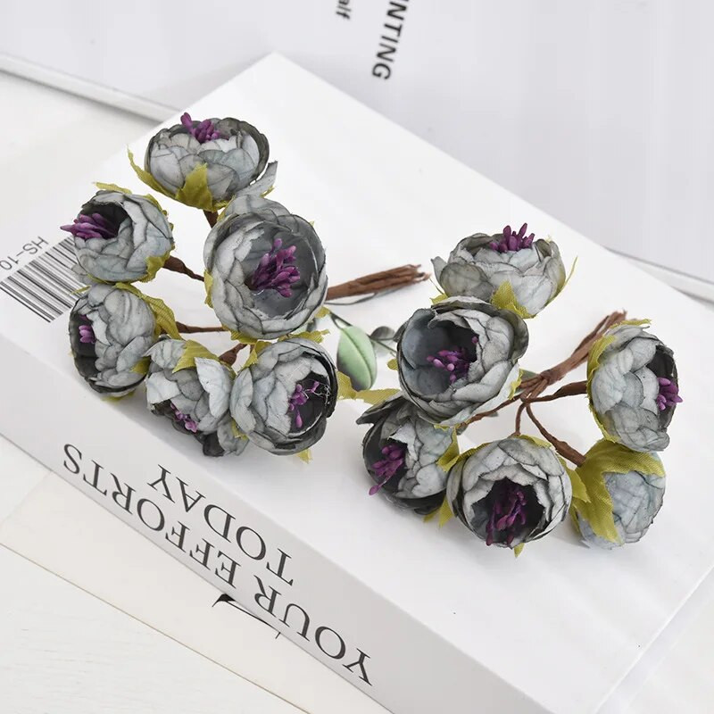 6PCS Mini umjetni cvjetni buket ruža Dekoracija za svatove DIY Ručno izrađeni vijenac Poklon Scrapbooking Lažno cvijeće