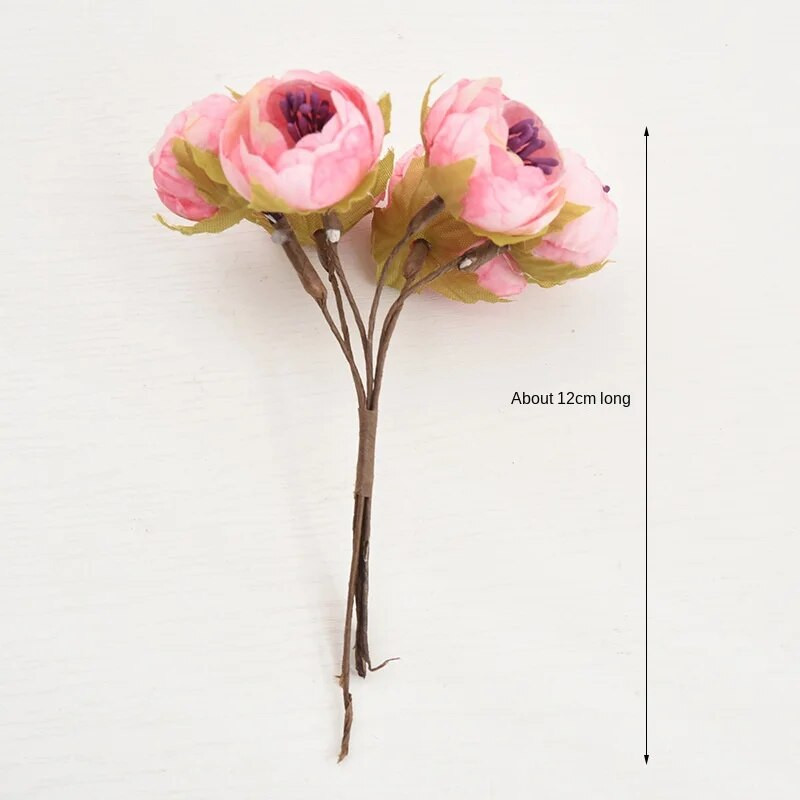 6PCS Mini umjetni cvjetni buket ruža Dekoracija za svatove DIY Ručno izrađeni vijenac Poklon Scrapbooking Lažno cvijeće