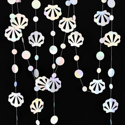 1P 4.5m Ghirlandă cu laser colorată cu sirenă, agățată, stea de mare, meduze, banner de hârtie sub mare, decorație pentru petrecerea de aniversare a sirenei