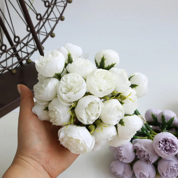 27Head Букет от изкуствена чаена роза Рафиза Фалшиви цветя Сватбен ръчен букет Декорация на дома Аранжировка за снимки