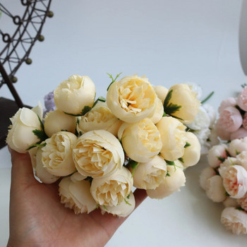 27Head Букет от изкуствена чаена роза Рафиза Фалшиви цветя Сватбен ръчен букет Декорация на дома Аранжировка за снимки