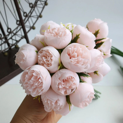 27pea kunstlik tee roosikimp Raffiza võltslillede pulmakimp, käsikimp kodukaunistuse fotograafia seade