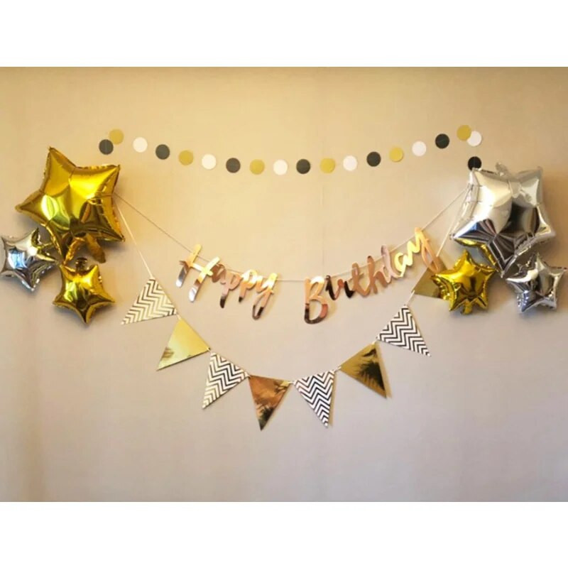 5m Честит рожден ден Банер Бантинг Хартия Рожден ден Сватба Парти Висящ гирлянд Банер Домашен знак за рожден ден Baby Shower Decoration