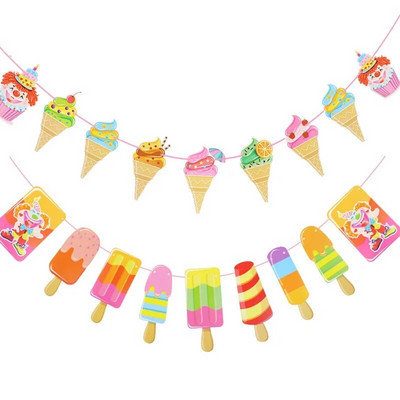 svježe Cool Ice Cream Popsicle Banner Banner Bunding za tropsku ljetnu zabavu Bar Ice Pop Girlanda Dekoracija za dječju rođendansku zabavu