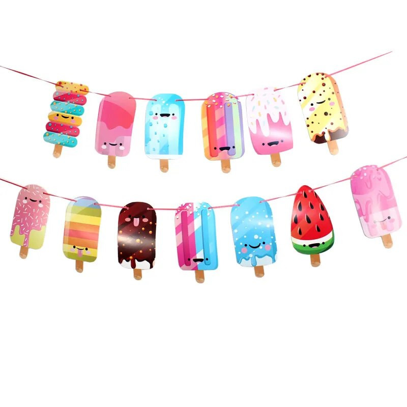Suvine armas naeratav jäätisebänner Hawaii sünnipäeva pulmakarnevalipeo taustal rippuv jäätisepunn Garland DIY Deco