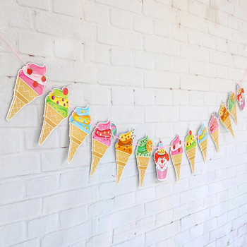 Цветен сладолед Форма за издърпване на флаг Декоративни хартиени банери Лятна тема Издърпайте гирлянд Парти овесарка за парти Карнавал Банкет