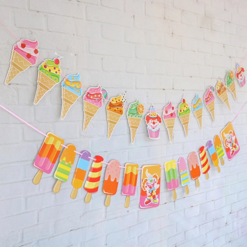 Színes fagylalt alakú húzható zászló dekoratív papír transzparensek nyári témájú húzófüzér partisármány parti farsangi bankettre