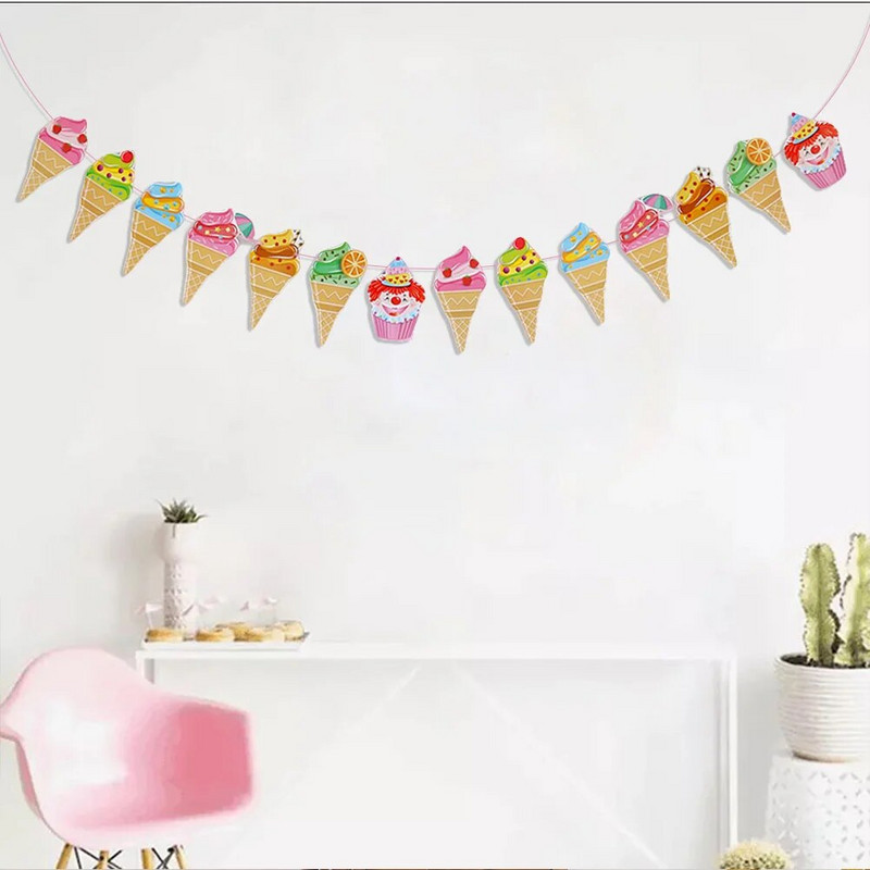 Színes fagylalt alakú húzható zászló dekoratív papír transzparensek nyári témájú húzófüzér partisármány parti farsangi bankettre