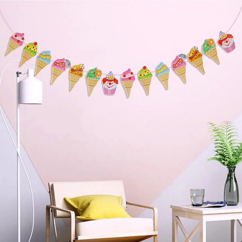 Színes fagylalt alakú húzható zászló dekoratív papír transzparensek nyári témájú húzófüzér partisármány parti farsangi bankettre