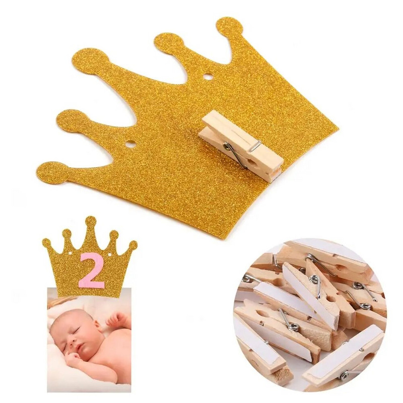QIFU Crown reklamjuostė su gimtadienio proga su foto klipu 1-ojo gimtadienio vakarėlio dekoracija Vaiko dušas vienerių metų girlianda, pirmasis gimtadienis