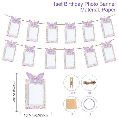 1. Butterfly születésnapi fotószalag füzér 12 hónapos képkeret szalaghirdetés 1. kislány 1 egy éves születésnapi kellékek