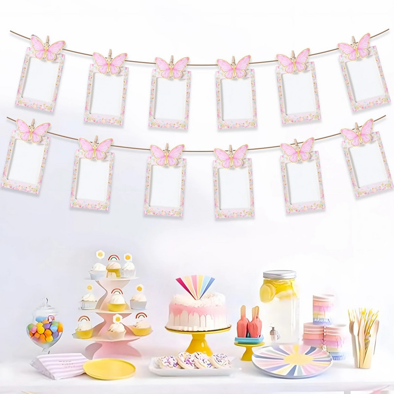 1. Butterfly születésnapi fotószalag füzér 12 hónapos képkeret szalaghirdetés 1. kislány 1 egy éves születésnapi kellékek