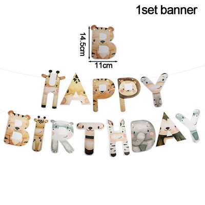 Džiunglių gimtadienio vakarėlio dekoravimas Gyvūnų ryšulių reklamjuostė Girliandos Safari Wild One 1 metų Kūdikio gimtadienio dekoravimo vakarėlio reikmenys