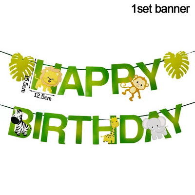 Džiunglių gimtadienio vakarėlio dekoravimas Gyvūnų ryšulių reklamjuostė Girliandos Safari Wild One 1 metų Kūdikio gimtadienio dekoravimo vakarėlio reikmenys