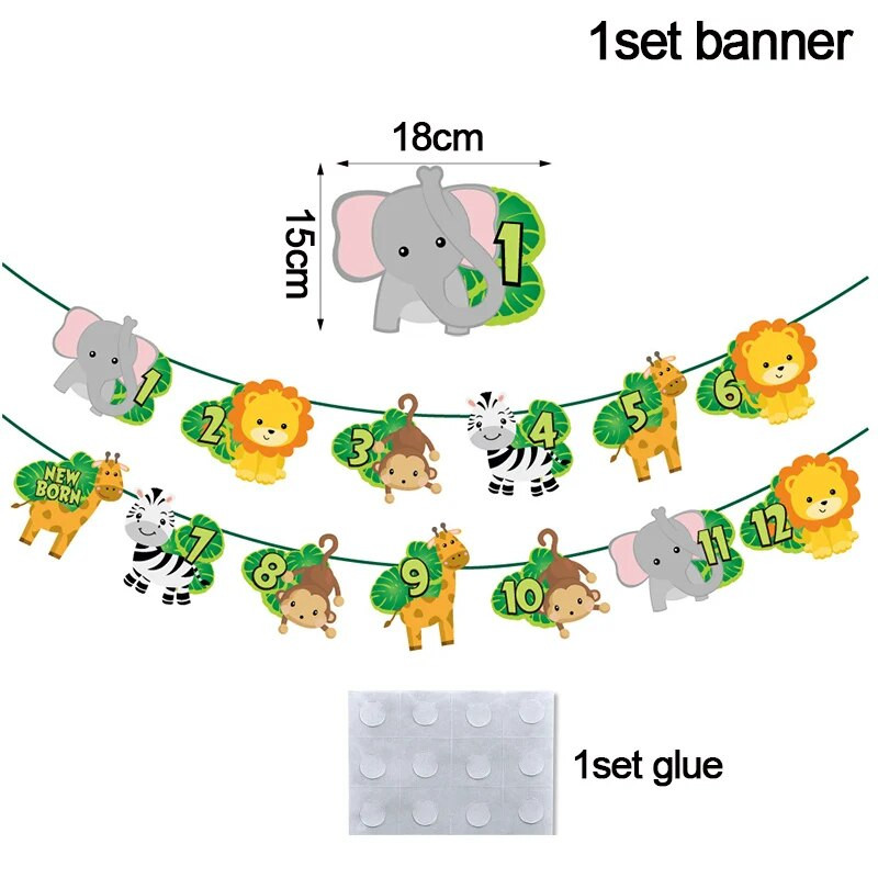 Džiunglių gimtadienio vakarėlio dekoravimas Gyvūnų ryšulių reklamjuostė Girliandos Safari Wild One 1 metų Kūdikio gimtadienio dekoravimo vakarėlio reikmenys
