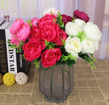 Τεχνητό λουλούδι ρετρό μεταξωτό μπουκέτο τριαντάφυλλο παιωνία ρετρό νυφική ανθοδέσμη ψεύτικο λουλούδι σπίτι DIY Χριστουγεννιάτικη διακόσμηση γάμου αξεσουάρ
