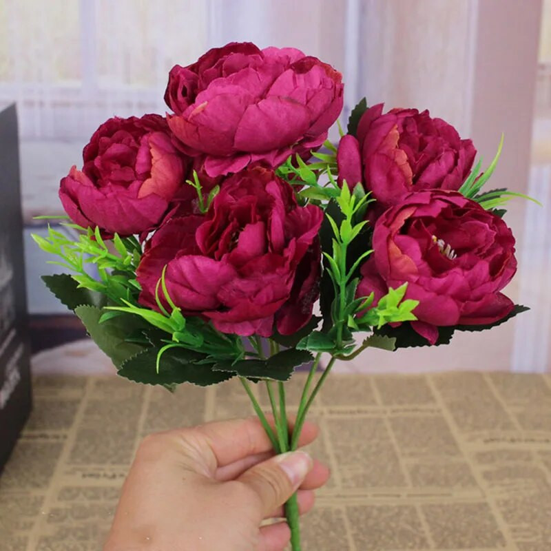 Művirág retro selyem rózsa csokor bazsarózsa retro menyasszonyi csokor hamis virág otthoni barkácsolás karácsonyi esküvői dekorációs kiegészítők