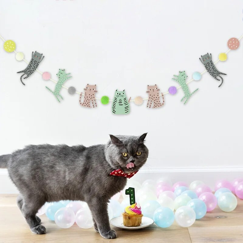 Kassikoera lemmikloomapeo lipp Garland Multifilm Palju õnne sünnipäevaks Kaunistus Armas koera ja kassi looma paberibänner isetegemise lemmikloomapeo tarvikute jaoks