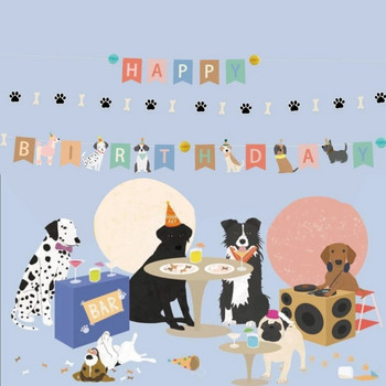 3M Cute Dog Print Happy Birthday Pull Flag Παιδικά γενέθλια Welcome Baby Party Background Κρεμαστό κουκούτσι Γιρλάντα Διακόσμηση