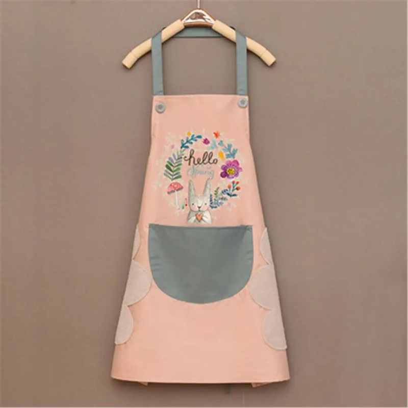Mielas animacinis triušis virtuvės prijuostės šoninės šluostės rankos vandeniui atsparios Oksfordo audinio antkrūtinės Pinafore kišenė buitiniams valymo priedams